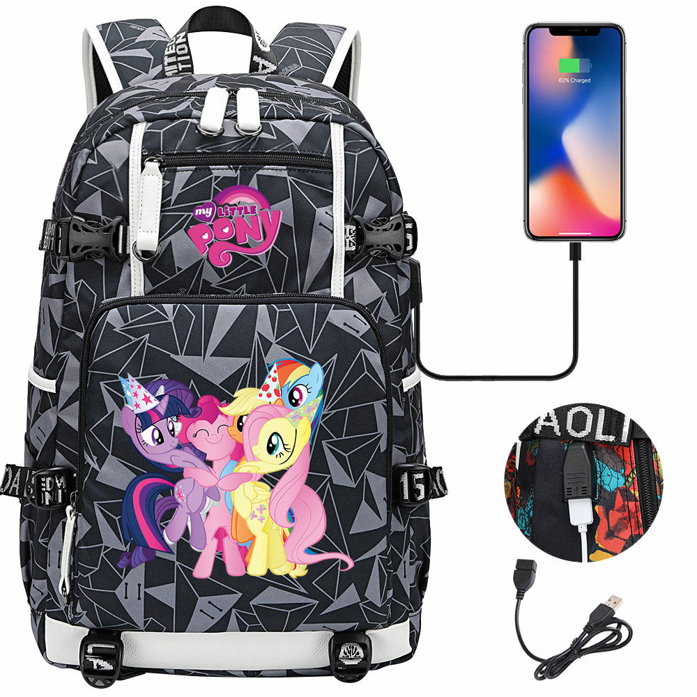 My Little Pony USB Charging Backpack School NoteBook Laptop Travel Bags