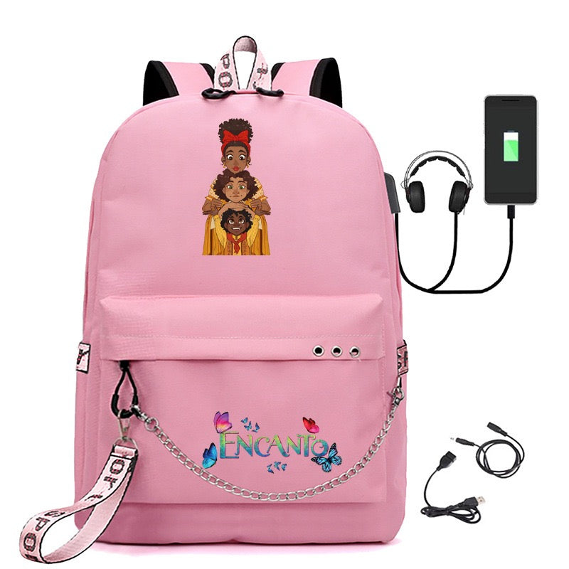 Encanto Mirabel USB Charging Backpack Shoolbag Notebook Bag Gifts for Kids Students