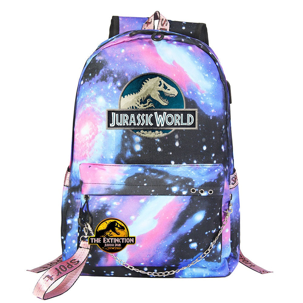 Jurassic World USB Charging Backpack Shoolbag Notebook Bag Gifts for Kids Students