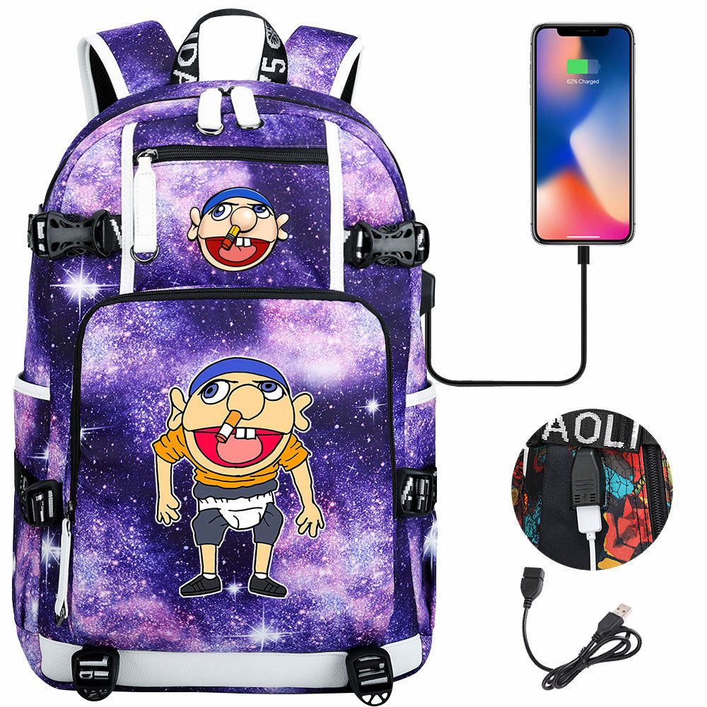 Jeffy USB Charging Backpack School NoteBook Laptop Travel Bags