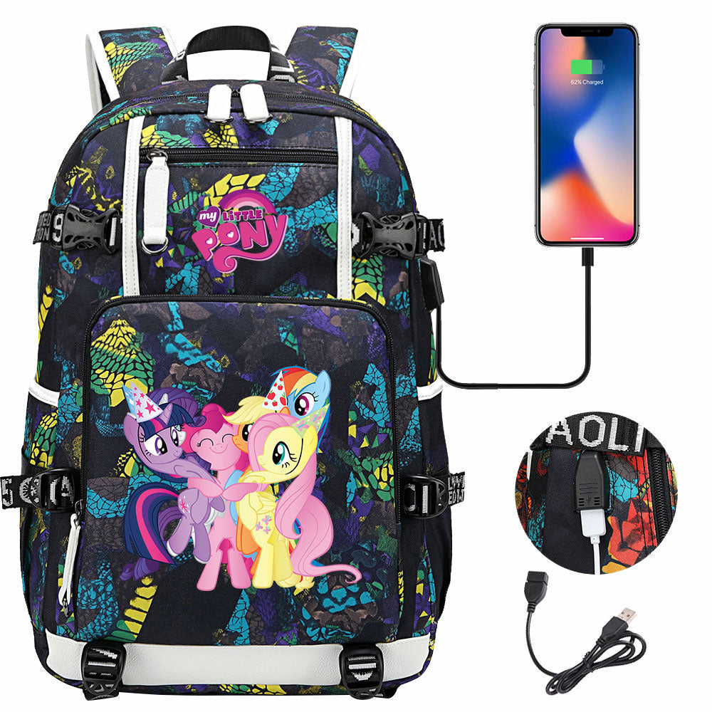 My Little Pony USB Charging Backpack School NoteBook Laptop Travel Bags