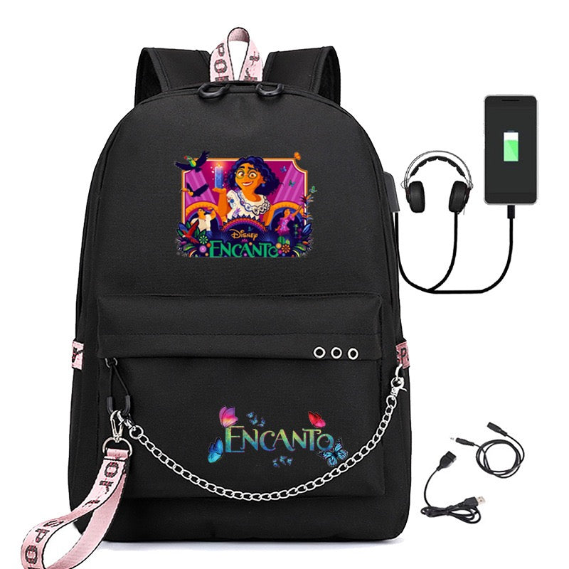 Encanto Mirabel USB Charging Backpack Shoolbag Notebook Bag Gifts for Kids Students