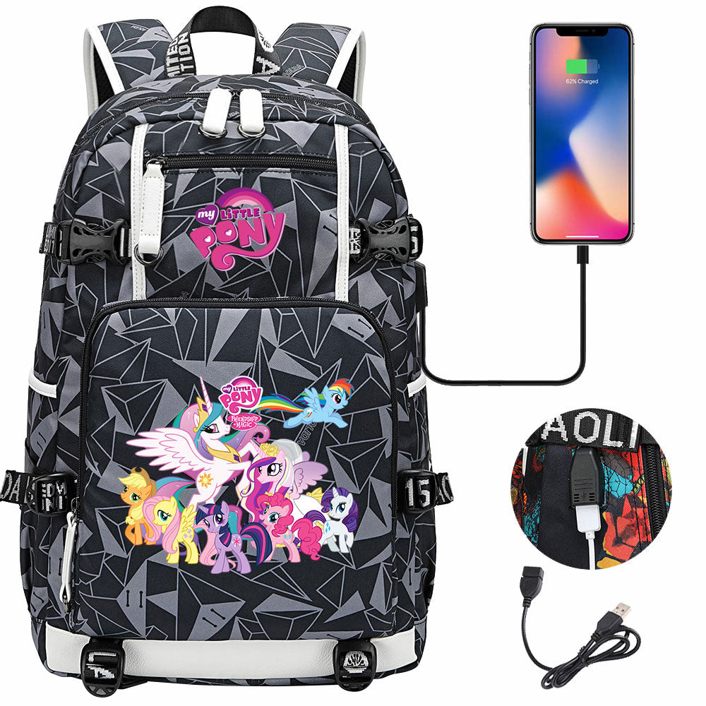 My Little Pony USB Charging Backpack School NoteBook Laptop Travel Bags