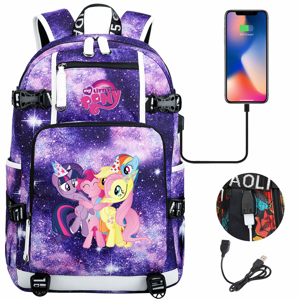 My Little Pony USB Charging Backpack School NoteBook Laptop Travel Bags