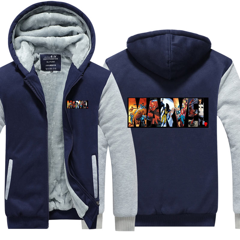 Marvel Superhero Hoodie Jacket Autumn Winter Unisex Zipper Sweatershirt Warm Coat