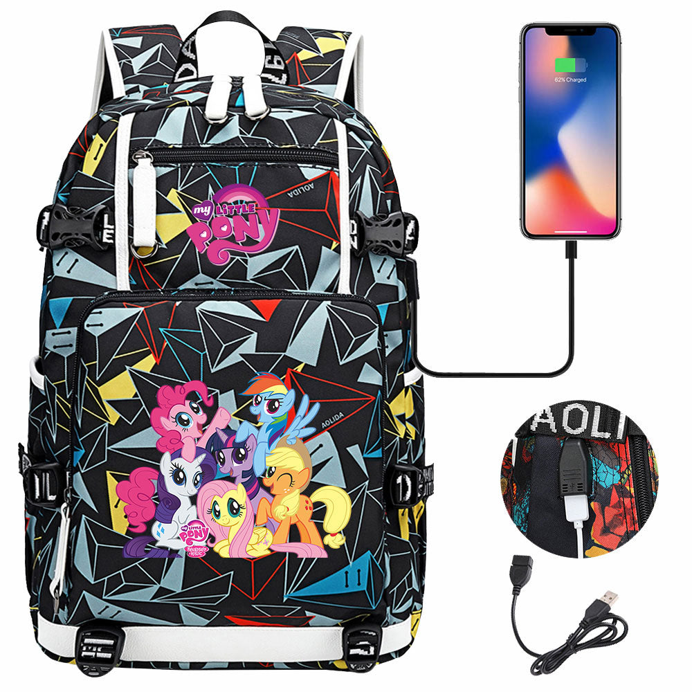 My Little Pony USB Charging Backpack School NoteBook Laptop Travel Bags