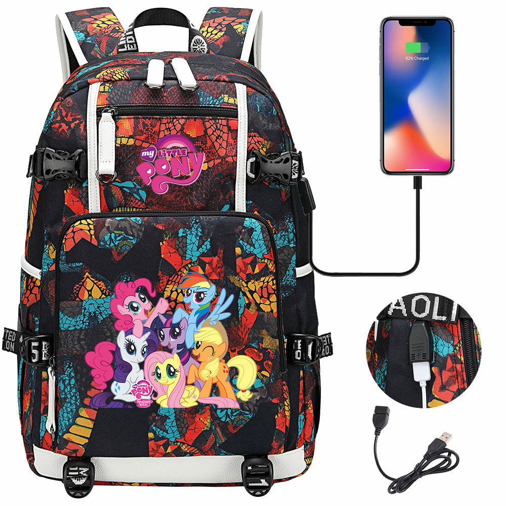 My Little Pony USB Charging Backpack School NoteBook Laptop Travel Bags