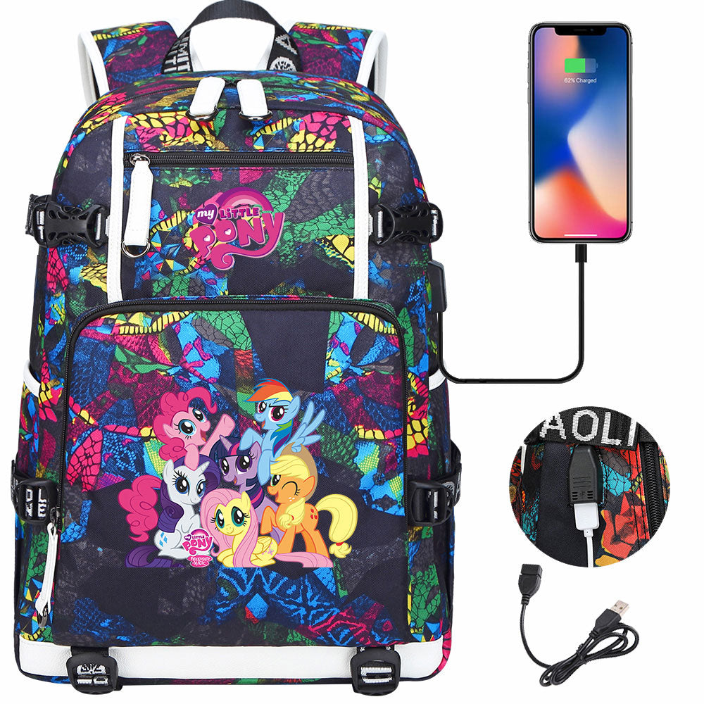 My Little Pony USB Charging Backpack School NoteBook Laptop Travel Bags