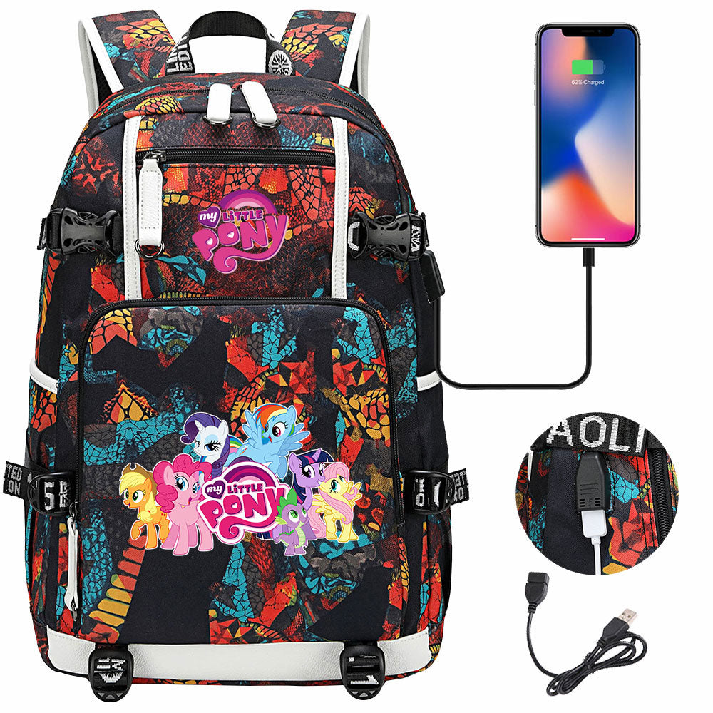 My Little Pony USB Charging Backpack School NoteBook Laptop Travel Bags