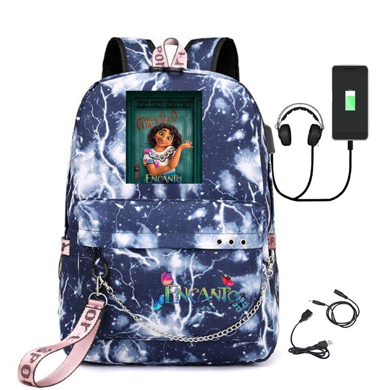 Encanto Mirabel USB Charging Backpack Shoolbag Notebook Bag Gifts for Kids Students