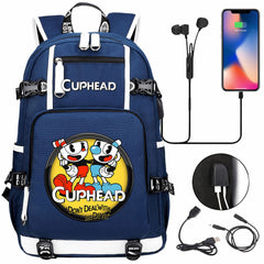 Cuphead USB Charging Backpack School NoteBook Laptop Travel Bags