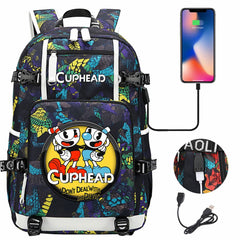 Cuphead USB Charging Backpack School NoteBook Laptop Travel Bags