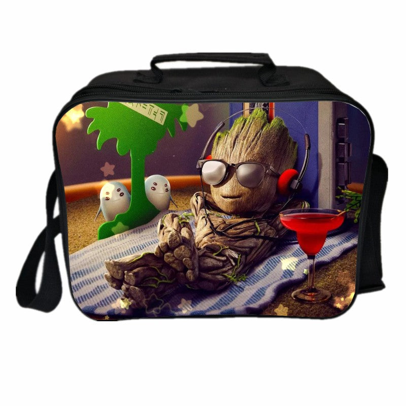 Groot PU Leather Portable Lunch Box School Tote Storage Picnic Bag