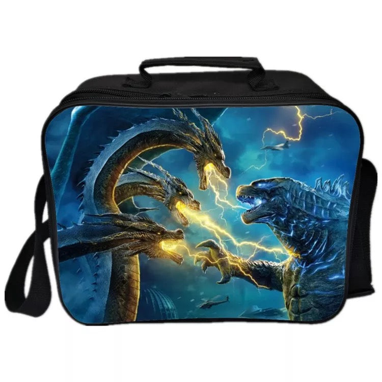 Godzilla PU Leather Portable Lunch Box School Tote Storage Picnic Bag