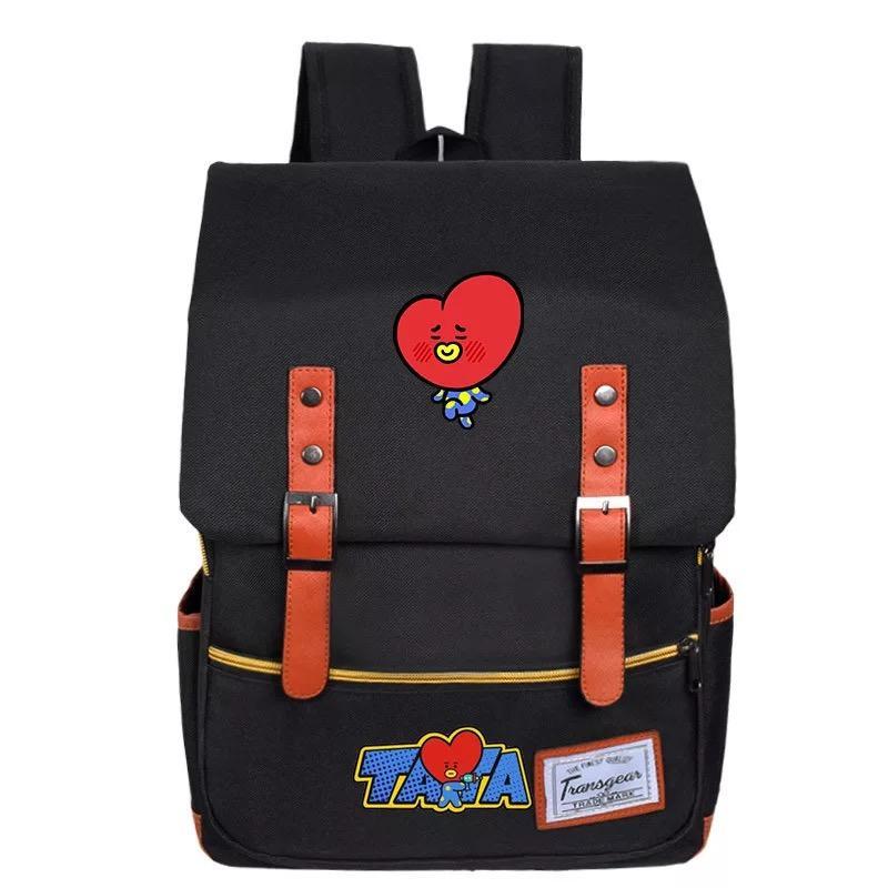 BTS BT21 TATA COOKY Canvas School Bag Backpack USB Charger