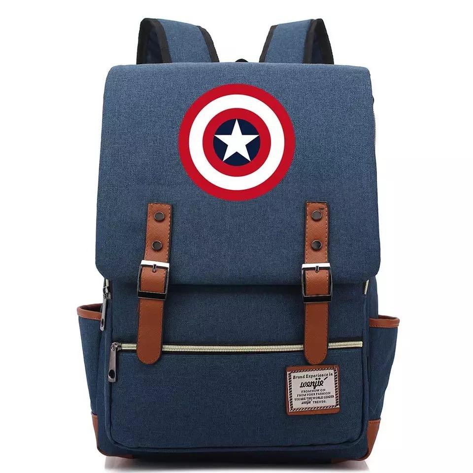 Captain America Superhero Canvas Travel Backpack Notebook School Bag