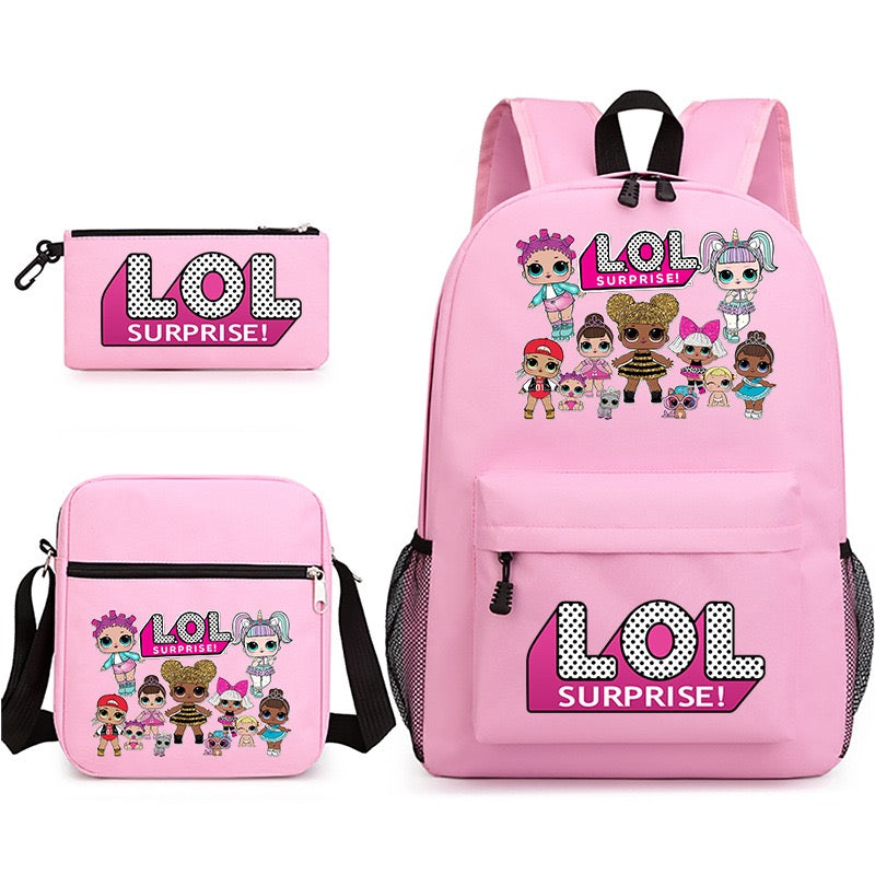 LOL Surprise Dolls School Bag Backpack Shoulder Bag Book Pencil Bags  3pcs Set