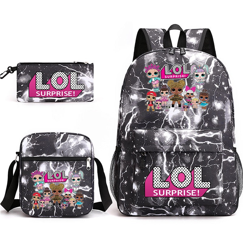 LOL Surprise Dolls School Bag Backpack Shoulder Bag Book Pencil Bags  3pcs Set