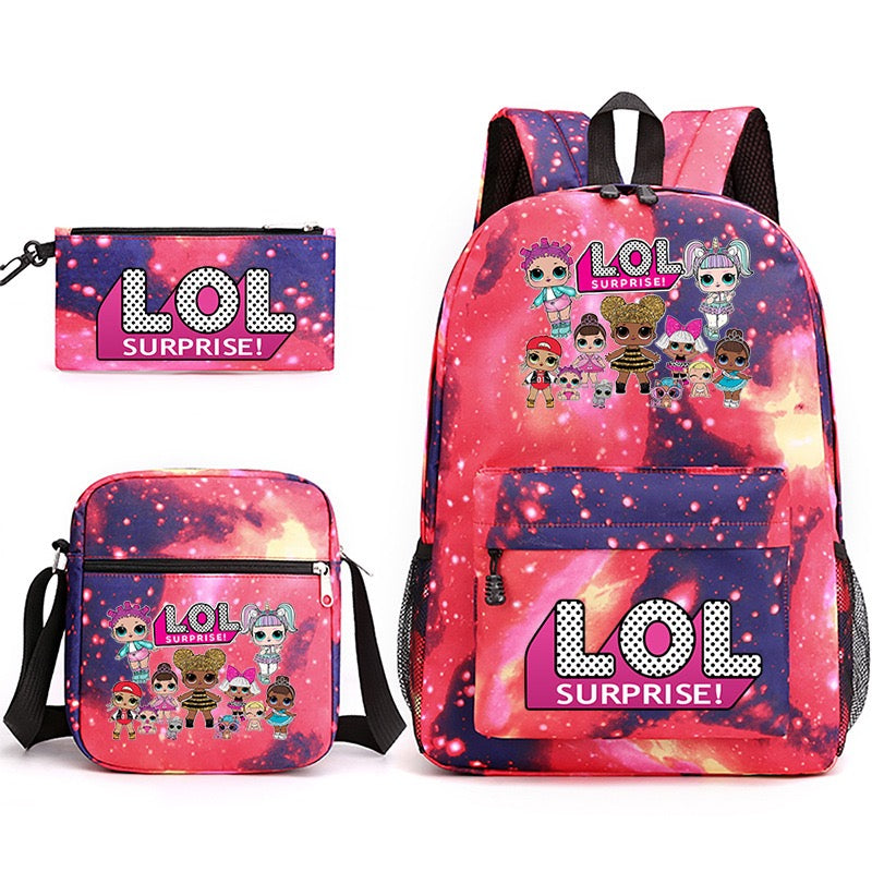 LOL Surprise Dolls School Bag Backpack Shoulder Bag Book Pencil Bags  3pcs Set