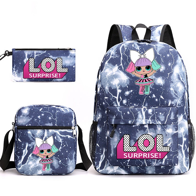 LOL Surprise Dolls School Bag Backpack Shoulder Bag Book Pencil Bags  3pcs Set