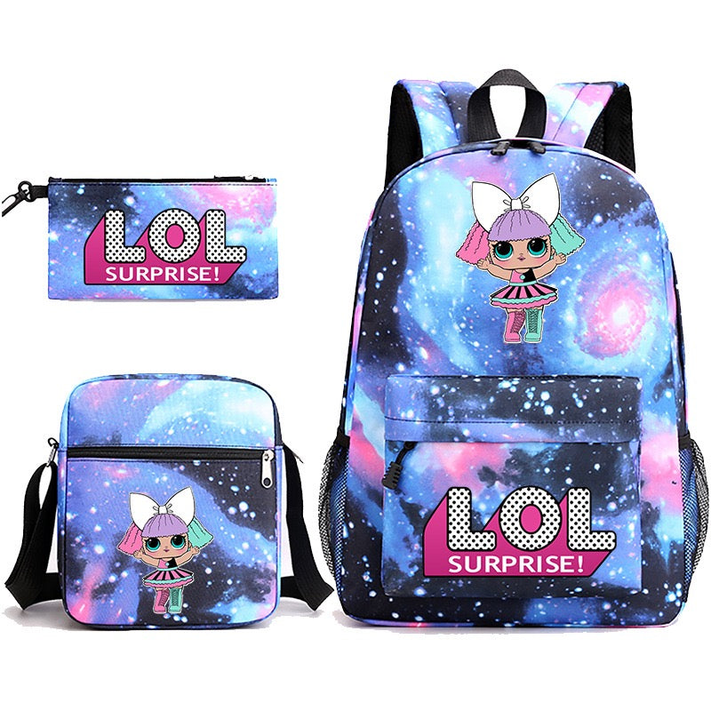 LOL Surprise Dolls School Bag Backpack Shoulder Bag Book Pencil Bags  3pcs Set