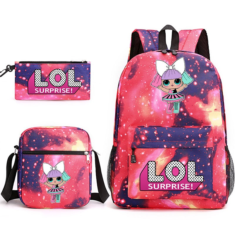 LOL Surprise Dolls School Bag Backpack Shoulder Bag Book Pencil Bags  3pcs Set