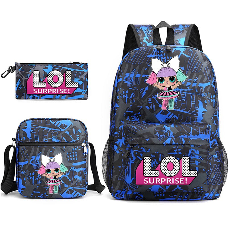 LOL Surprise Dolls School Bag Backpack Shoulder Bag Book Pencil Bags  3pcs Set