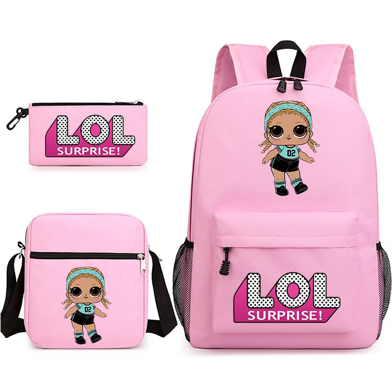 LOL Surprise Dolls School Bag Backpack Shoulder Bag Book Pencil Bags  3pcs Set