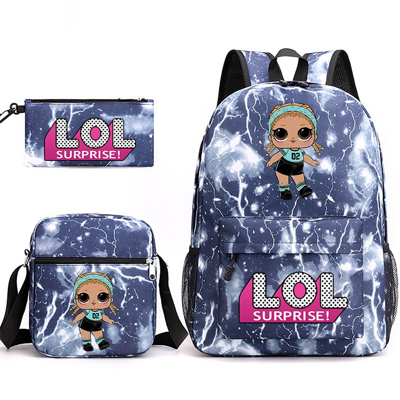 LOL Surprise Dolls School Bag Backpack Shoulder Bag Book Pencil Bags  3pcs Set