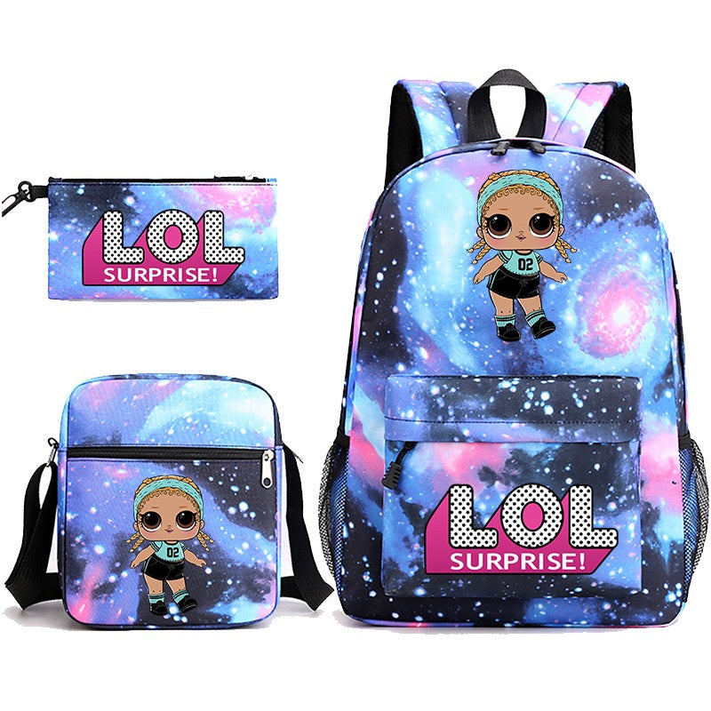 LOL Surprise Dolls School Bag Backpack Shoulder Bag Book Pencil Bags  3pcs Set