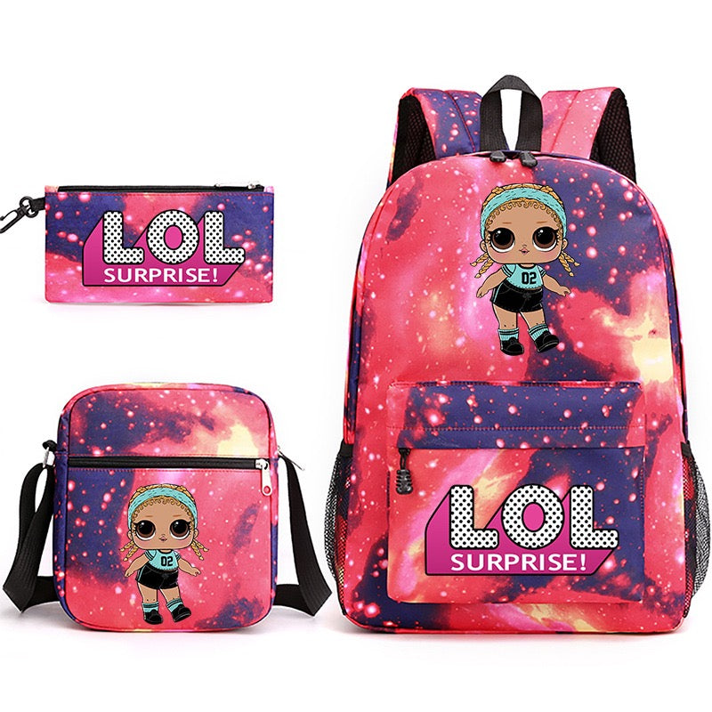 LOL Surprise Dolls School Bag Backpack Shoulder Bag Book Pencil Bags  3pcs Set