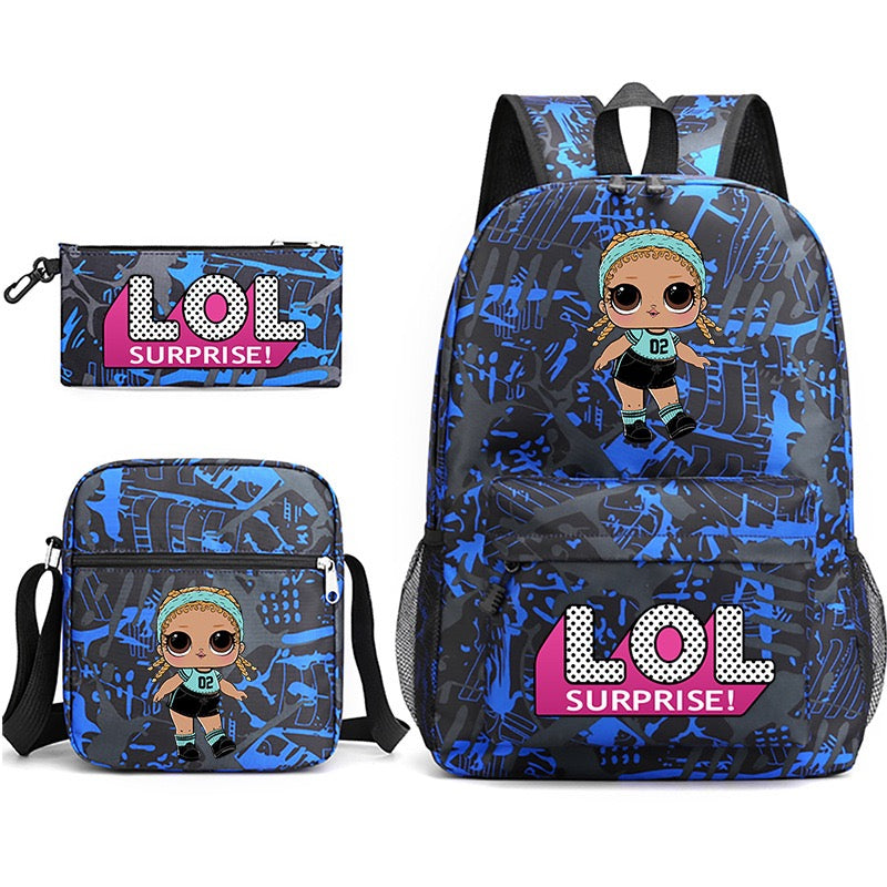 LOL Surprise Dolls School Bag Backpack Shoulder Bag Book Pencil Bags  3pcs Set