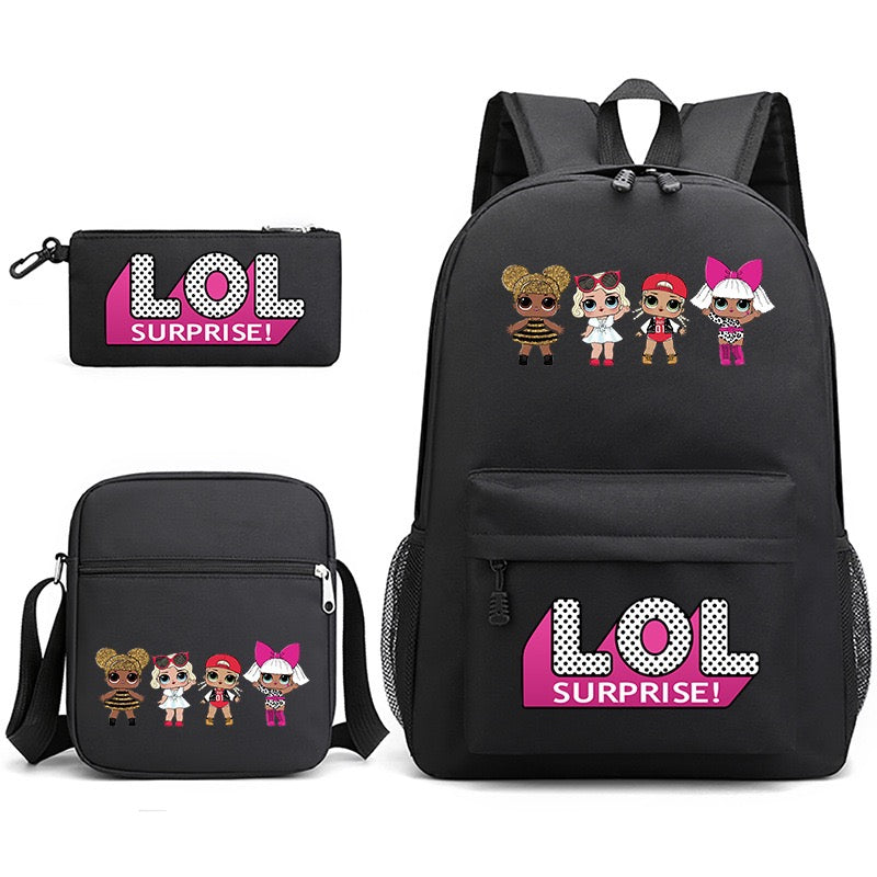 LOL Surprise Dolls School Bag Backpack Shoulder Bag Book Pencil Bags  3pcs Set