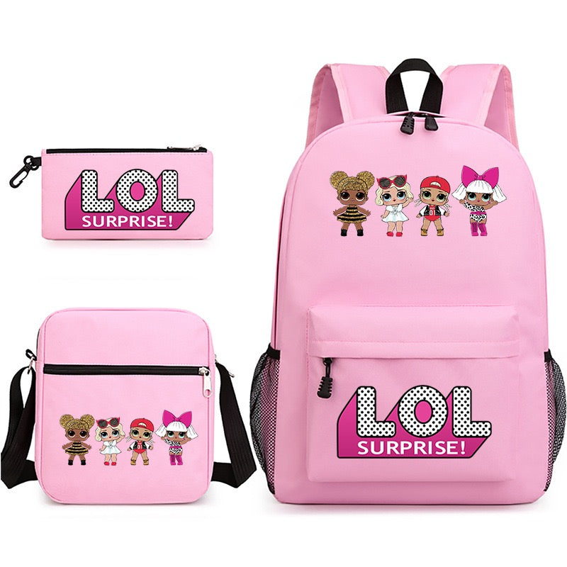 LOL Surprise Dolls School Bag Backpack Shoulder Bag Book Pencil Bags  3pcs Set