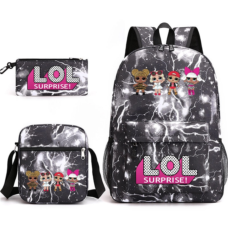 LOL Surprise Dolls School Bag Backpack Shoulder Bag Book Pencil Bags  3pcs Set