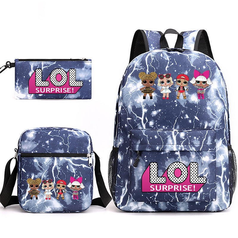 LOL Surprise Dolls School Bag Backpack Shoulder Bag Book Pencil Bags  3pcs Set