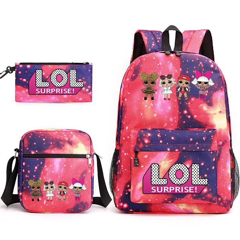 LOL Surprise Dolls School Bag Backpack Shoulder Bag Book Pencil Bags  3pcs Set