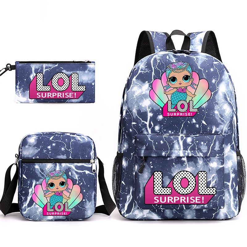 LOL Surprise Dolls School Bag Backpack Shoulder Bag Book Pencil Bags  3pcs Set