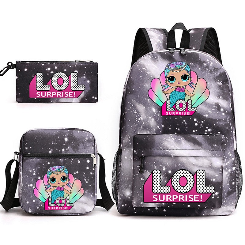 LOL Surprise Dolls School Bag Backpack Shoulder Bag Book Pencil Bags  3pcs Set