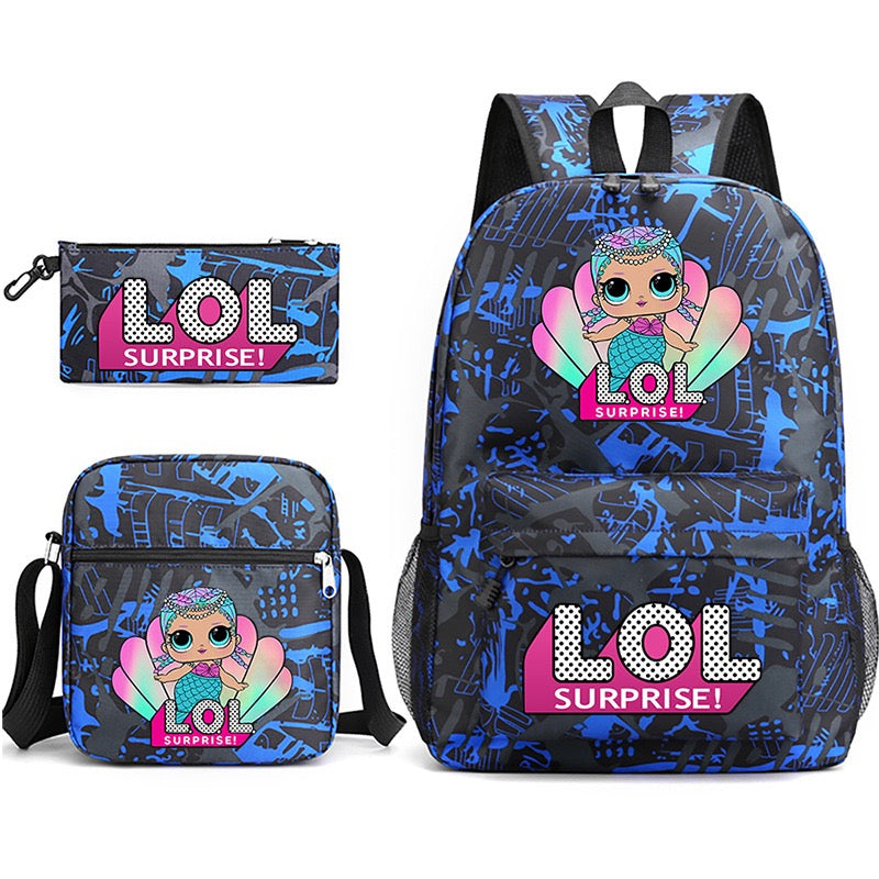 LOL Surprise Dolls School Bag Backpack Shoulder Bag Book Pencil Bags  3pcs Set