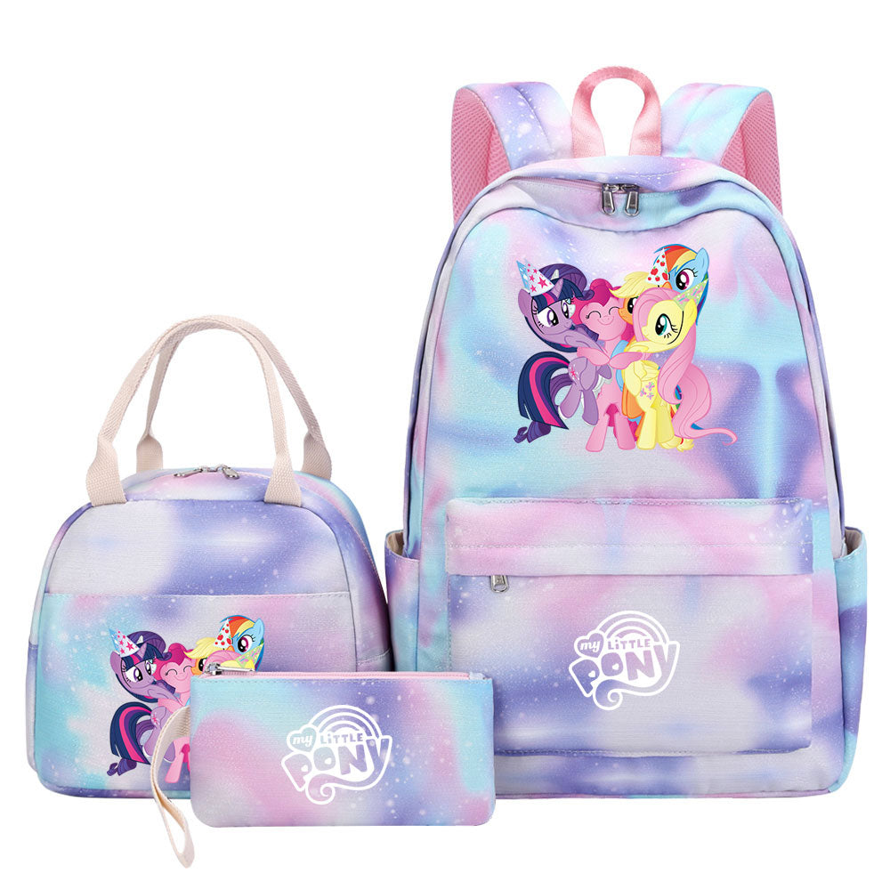 My Little Pony Pink Starry Sky SchoolBag Backpack Lunch Box Bag Book Pencil Bags  3pcs Set