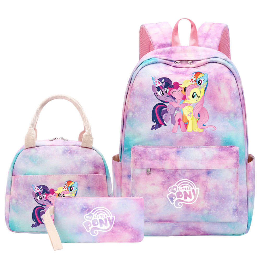 My Little Pony Pink Starry Sky SchoolBag Backpack Lunch Box Bag Book Pencil Bags  3pcs Set