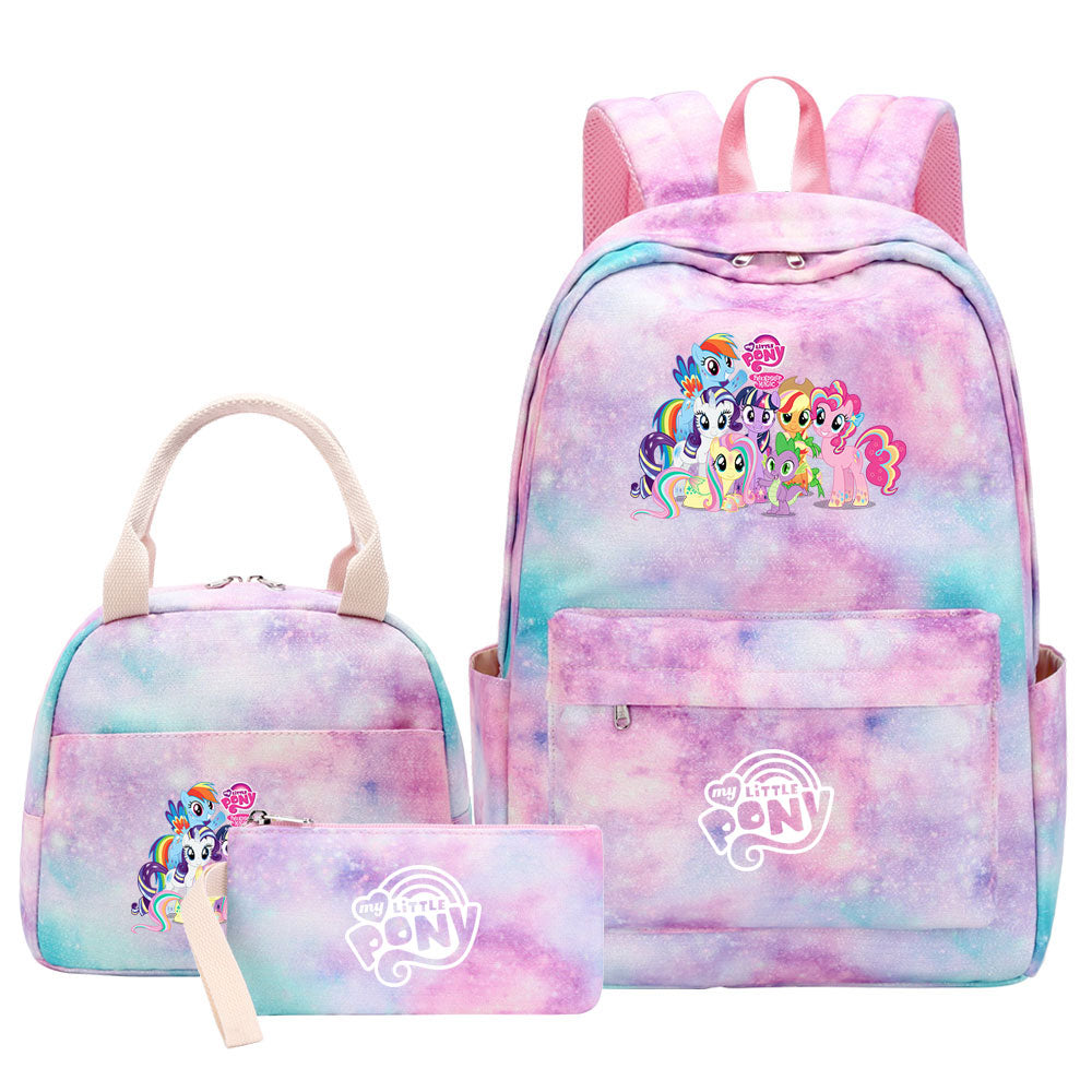 My Little Pony Pink Starry Sky SchoolBag Backpack Lunch Box Bag Book Pencil Bags  3pcs Set