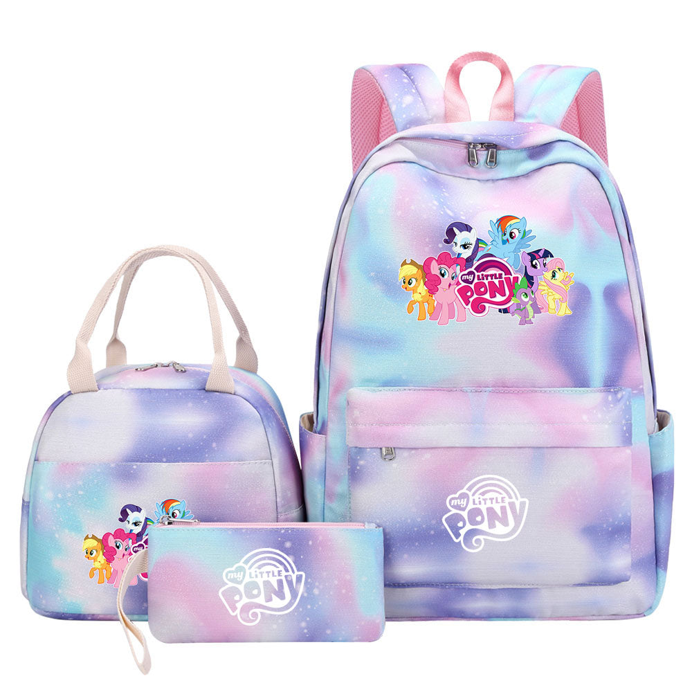 My Little Pony Pink Starry Sky SchoolBag Backpack Lunch Box Bag Book Pencil Bags  3pcs Set