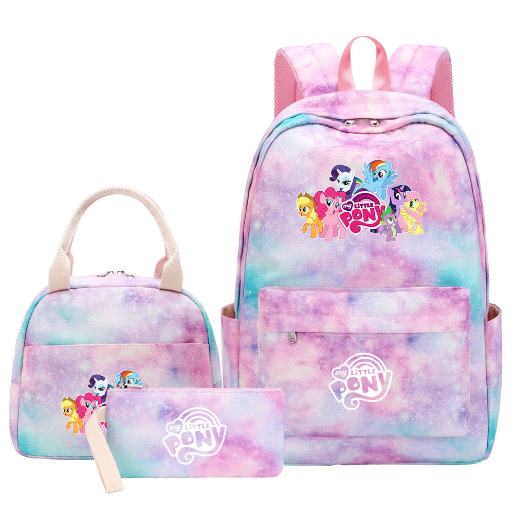 My Little Pony Pink Starry Sky SchoolBag Backpack Lunch Box Bag Book Pencil Bags  3pcs Set