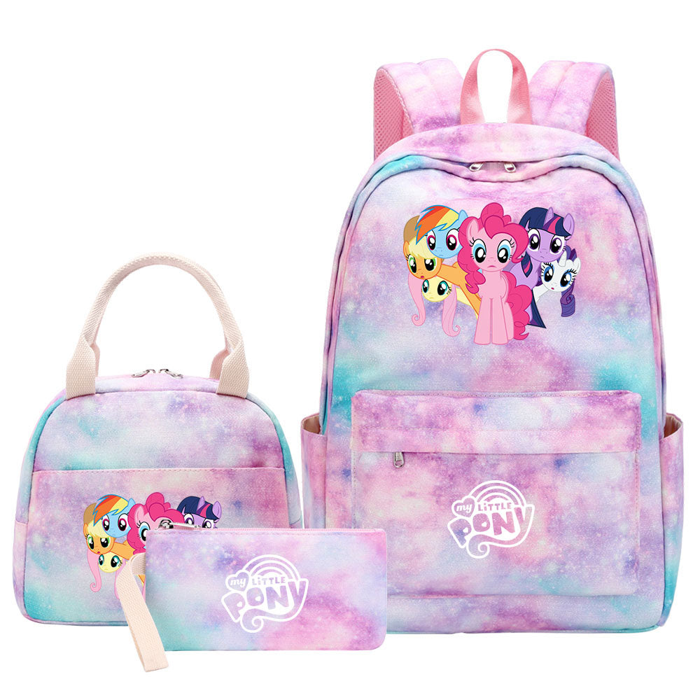 My Little Pony Pink Starry Sky SchoolBag Backpack Lunch Box Bag Book Pencil Bags  3pcs Set