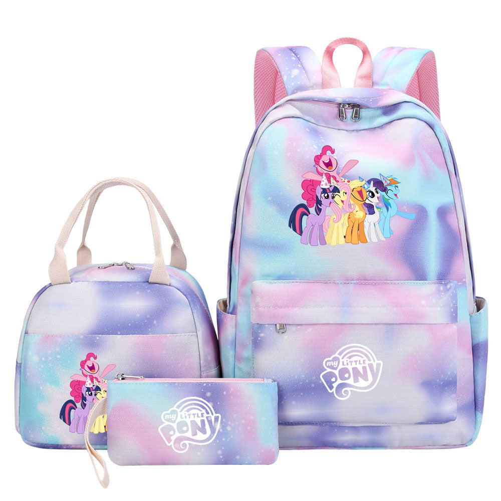 My Little Pony Pink Starry Sky SchoolBag Backpack Lunch Box Bag Book Pencil Bags  3pcs Set