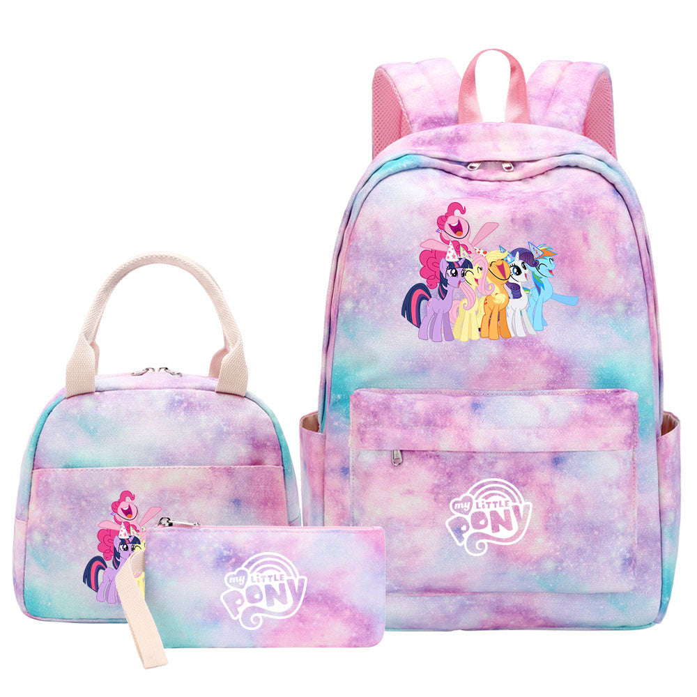 My Little Pony Pink Starry Sky SchoolBag Backpack Lunch Box Bag Book Pencil Bags  3pcs Set