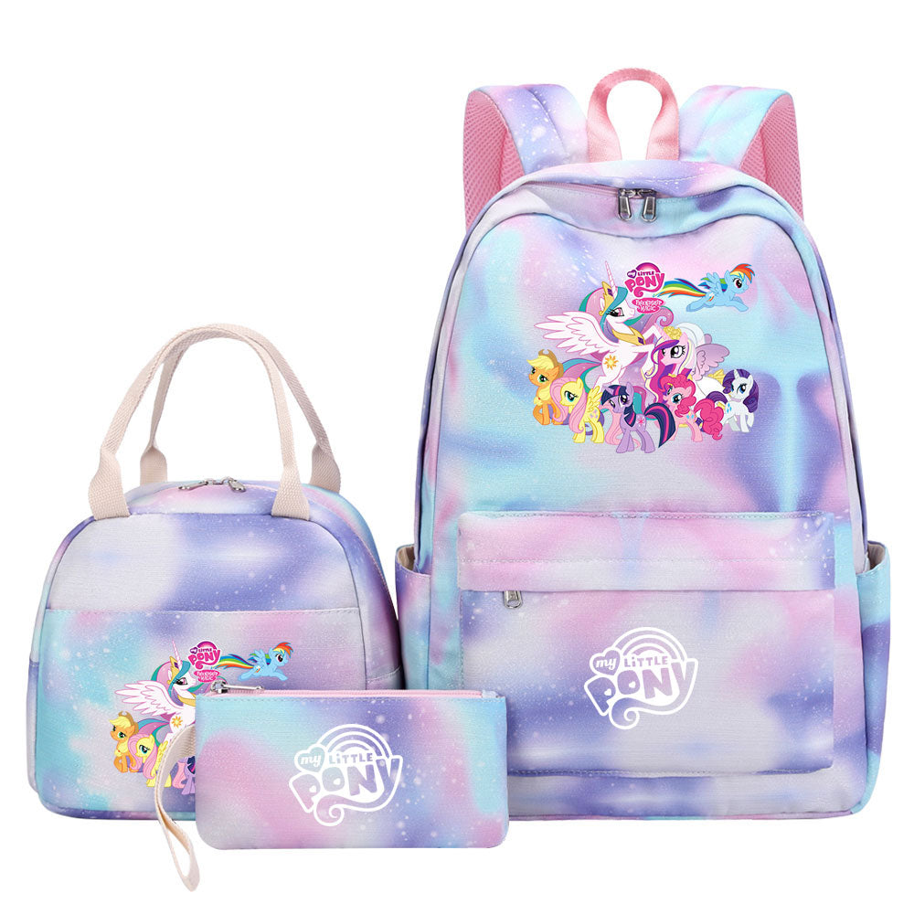 My Little Pony Pink Starry Sky SchoolBag Backpack Lunch Box Bag Book Pencil Bags  3pcs Set