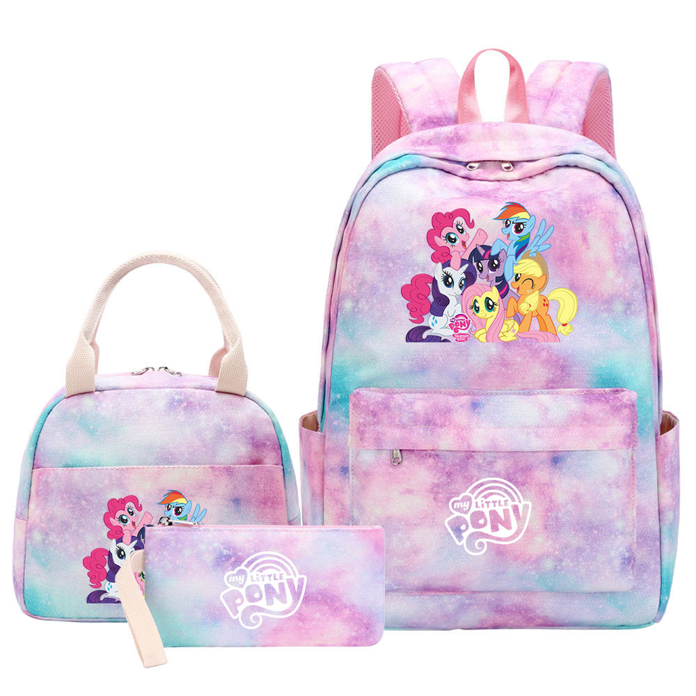 My Little Pony Pink Starry Sky SchoolBag Backpack Lunch Box Bag Book Pencil Bags  3pcs Set